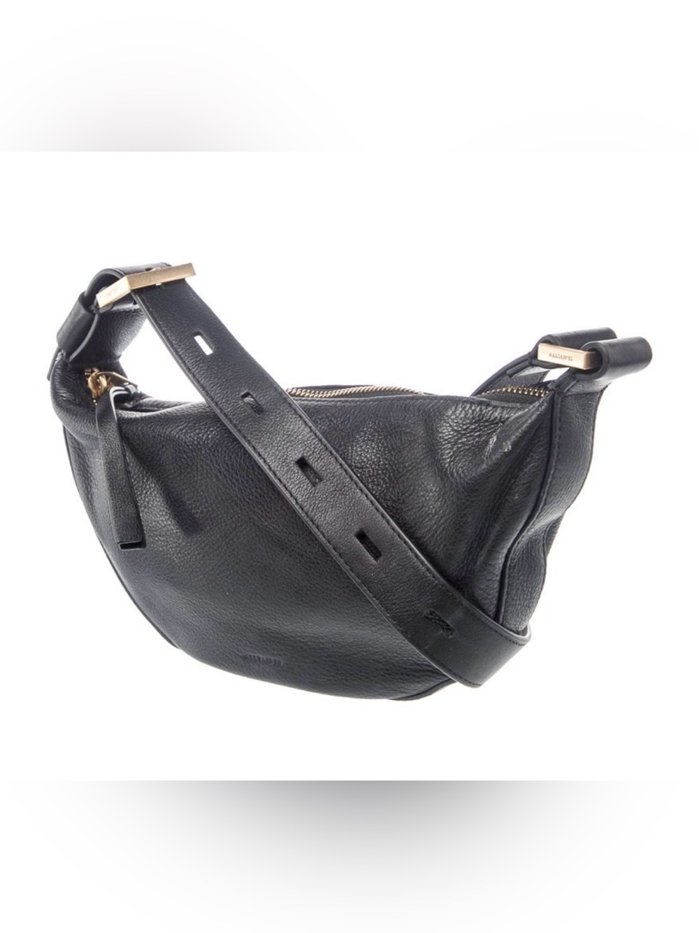 Allsaints Black Leather Crossbody Moon Hobo Bag